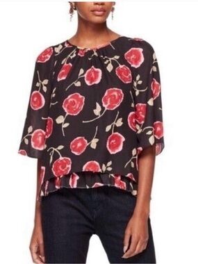 Kate Spade hazy rose ruffle flowy blouse w keyhole cutout